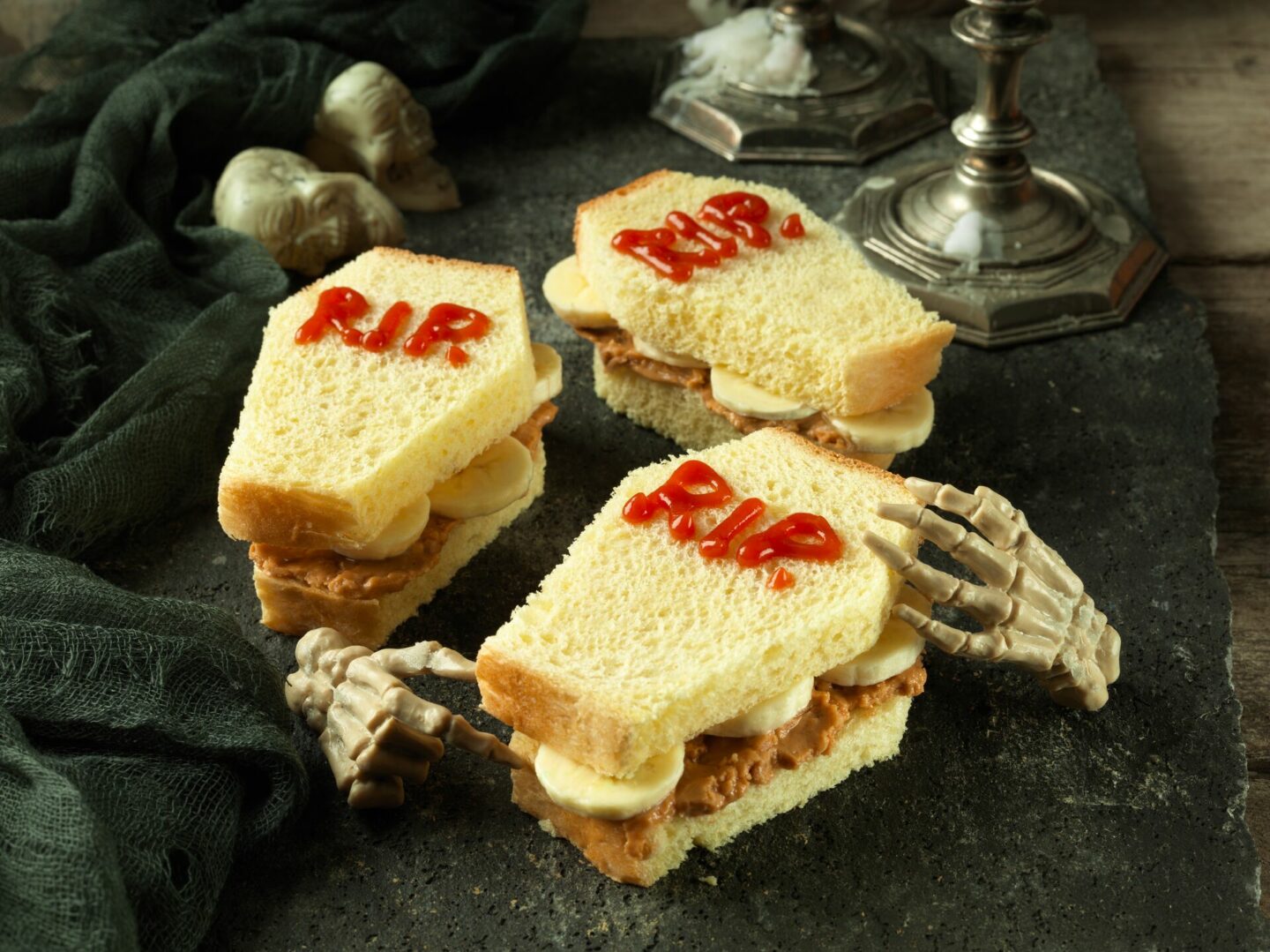 Halloween Party Peanutbutter Banana Brioche Coffins