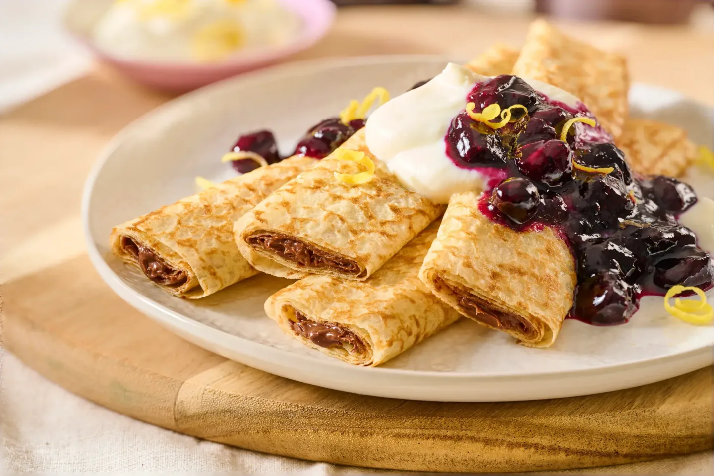 Chocolate & Hazelnut Filled Crepes With Cream & Berries Sweet treats